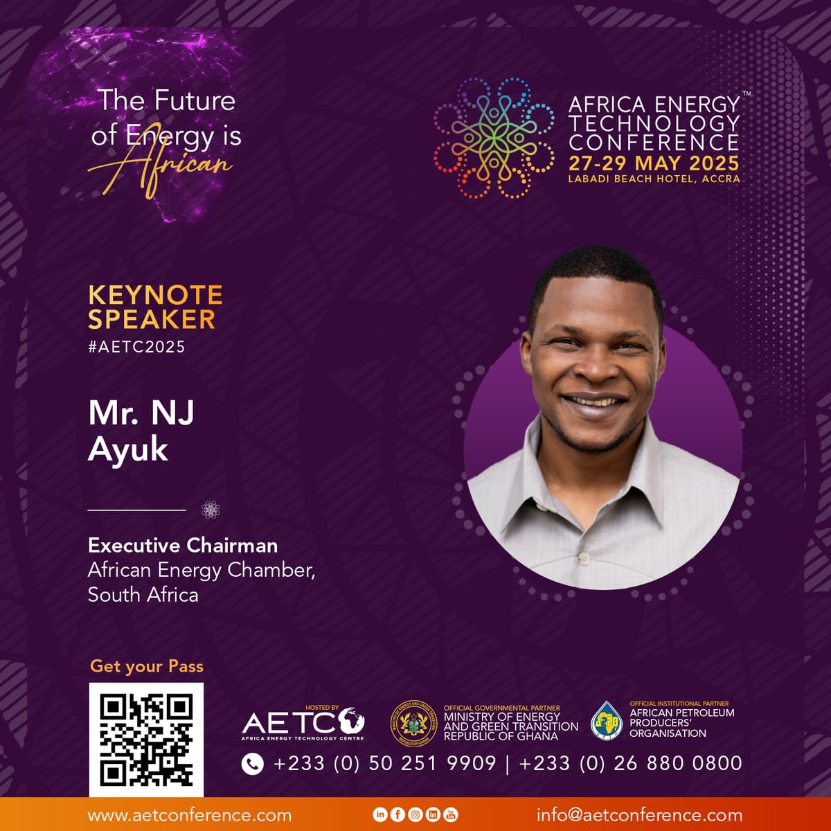 Keynote speaker graphic for AETC 2025: NJ Ayuk, Executive Chairman of the African Energy Chamber