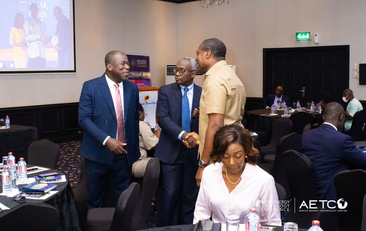 Guests in conversation beside the tables at the Centre's breakfast meeting for AETC 2025, Labadi Beach Hotel, Accra, November 2024