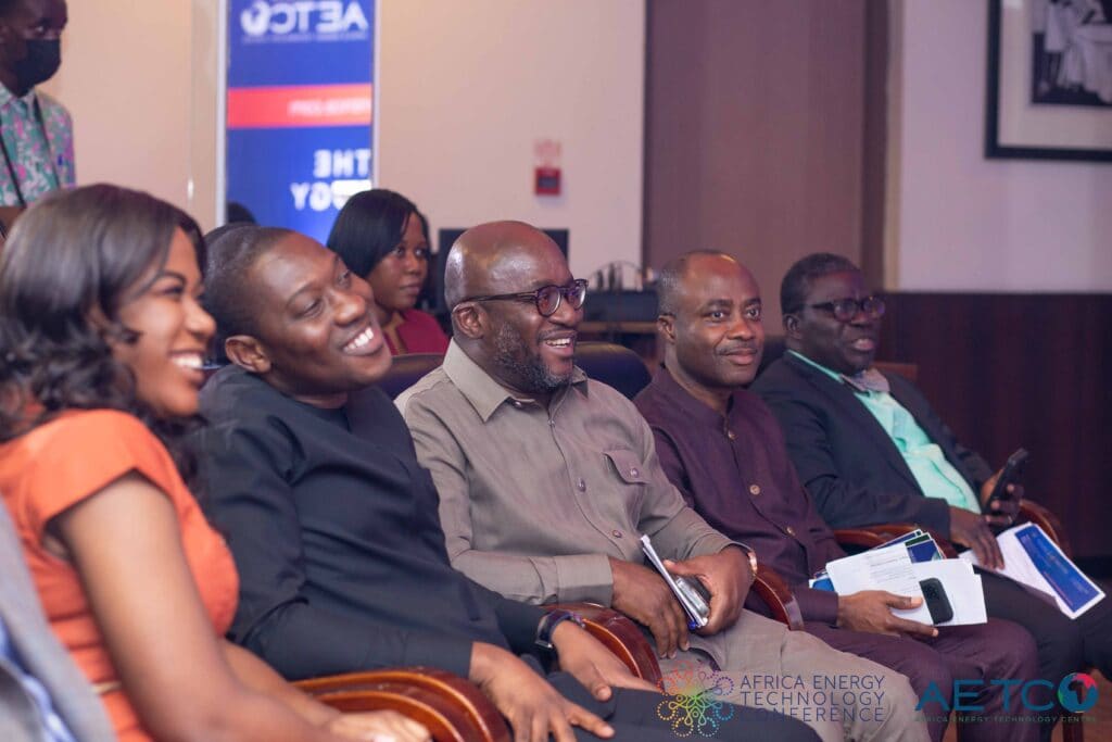 Guests talk around a table at the press launch of the first Africa Energy Technology Conference, Alisa Hotel, Accra, June 2023