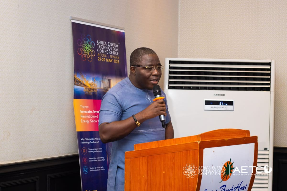 A speaker addresses guests from the lectern at the Centre's breakfast meeting for AETC 2025, Labadi Beach Hotel, Accra, November 2024
