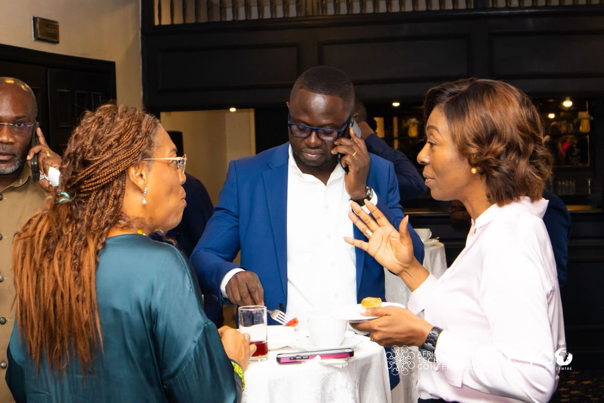 Guests talk after the programme at the Centre's breakfast meeting for AETC 2025, Labadi Beach Hotel, Accra, November 2024