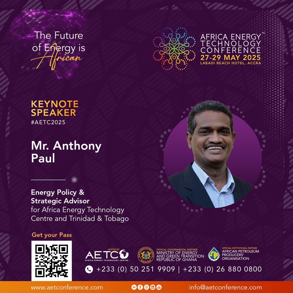 Keynote speaker graphic for AETC 2025: Anthony Paul, energy strategist