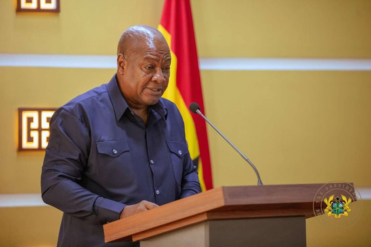 President John Dramani Mahama speaks at a lectern