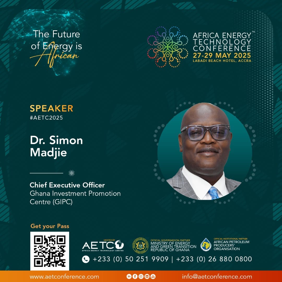 Speaker graphic for AETC 2025: Dr Simon Madjie, Chief Executive Officer of the Ghana Investment Promotion Centre (GIPC)