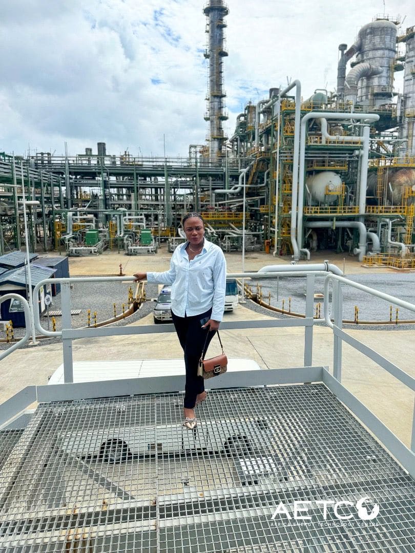 The refinery's storage and processing units under a cloudy sky on a visit to the Dangote Petroleum Refinery, Lagos, 2024