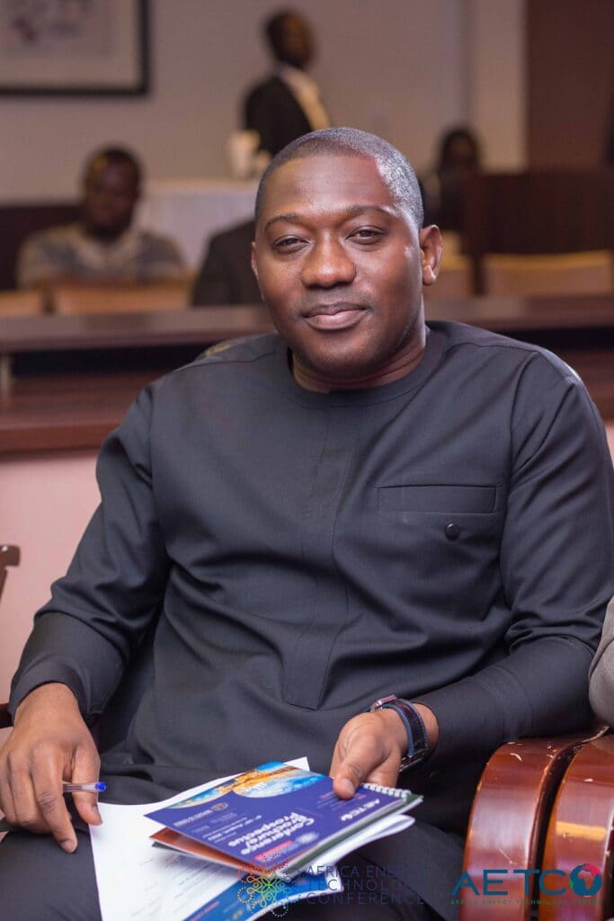 A guest in a dark suit seated at the press launch of the first Africa Energy Technology Conference, Alisa Hotel, Accra, June 2023
