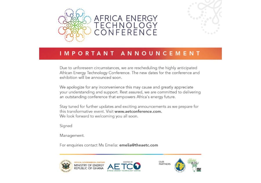 The conference's important announcement, on the Africa Energy Technology Conference letterhead