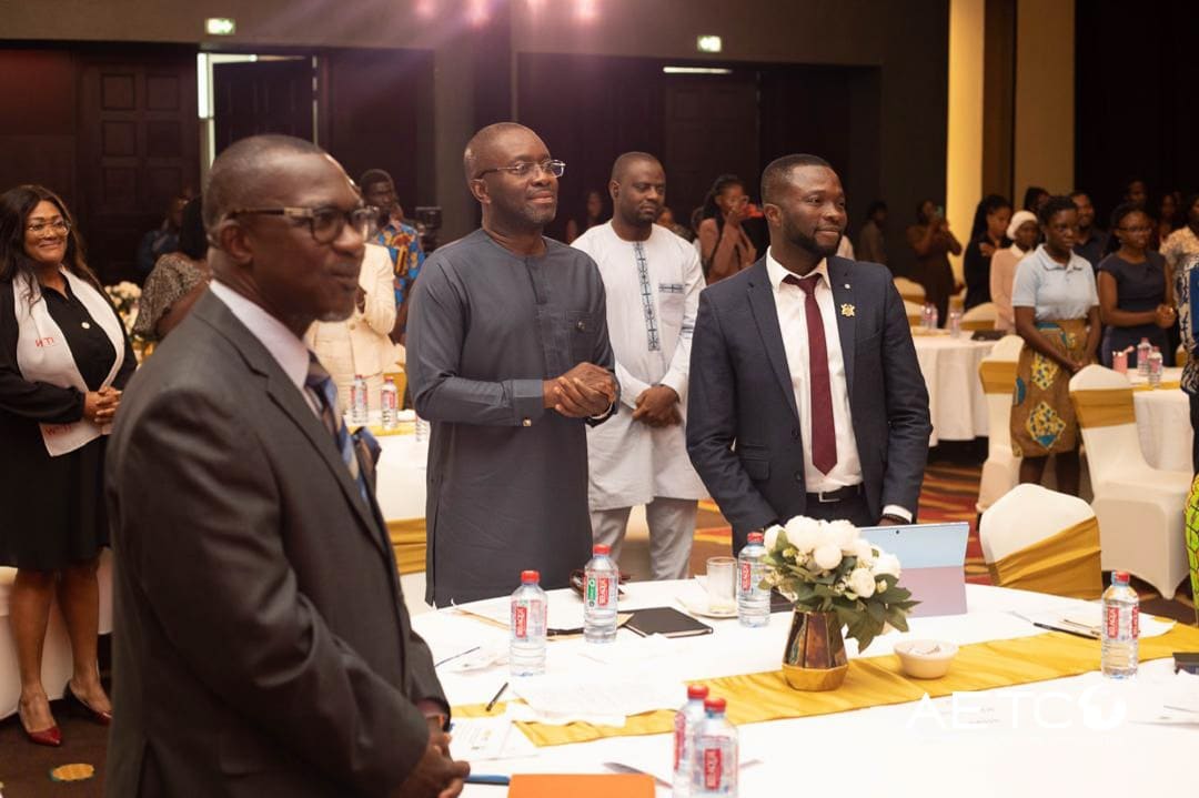 Guests seated at tables listen at the launch of the Minerals Income Investment Fund's Women in Mining scholarship scheme, 2024