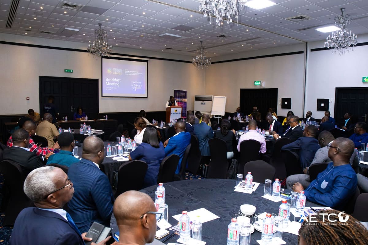 Guests seated at round tables at the Centre's breakfast meeting for AETC 2025, Labadi Beach Hotel, Accra, November 2024