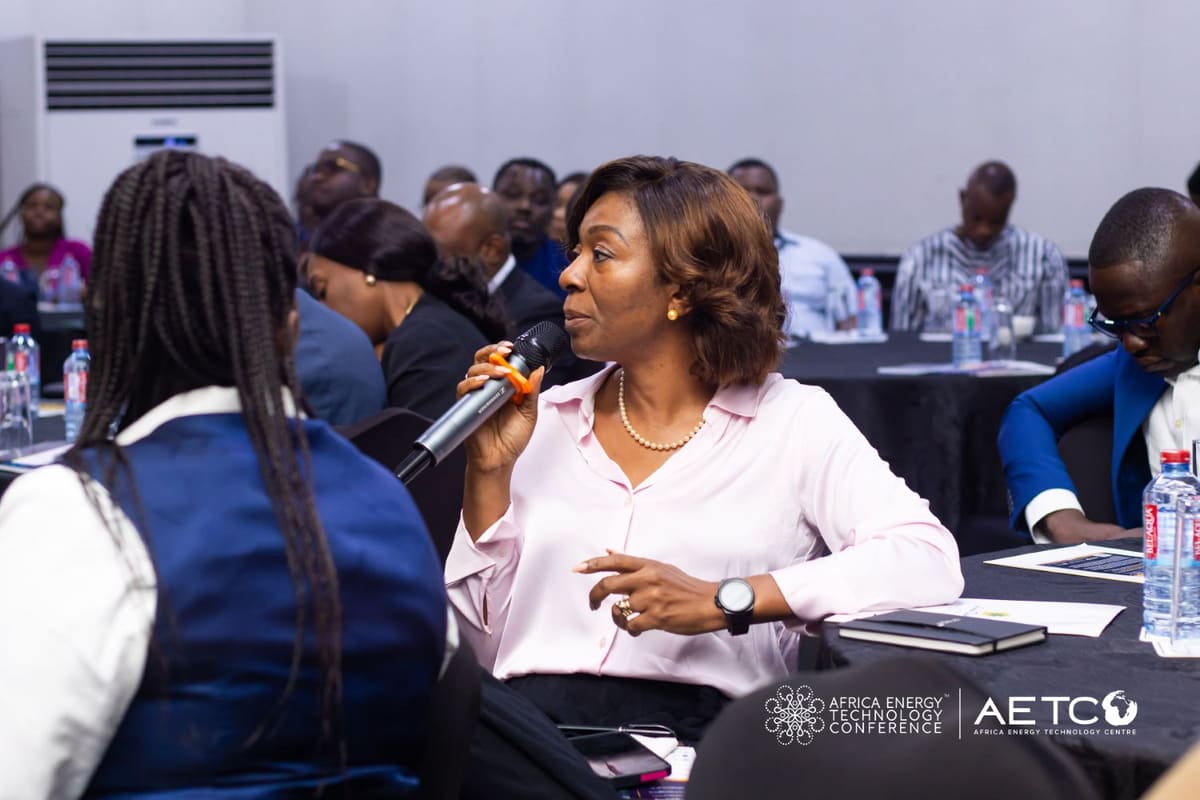 A guest speaks into a microphone at the Centre's breakfast meeting for AETC 2025, Labadi Beach Hotel, Accra, November 2024